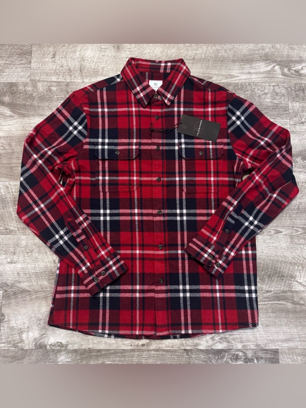 7 Diamonds Generation 4 Way Stretch NWT Plaid Flannel Button Down Red Mens Sz M